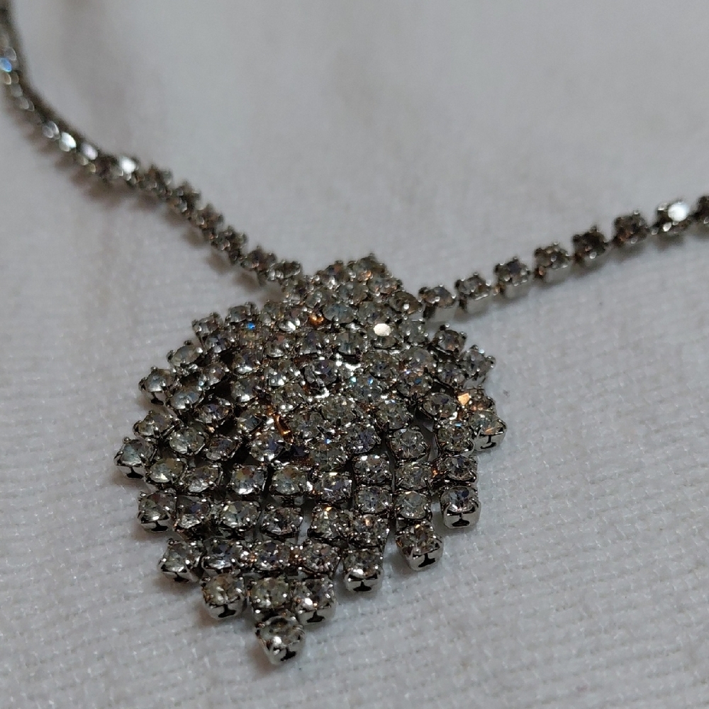 Vintage Silver Necklace with Crystal Accents - Picture 2 of 5